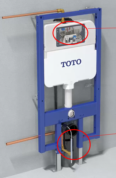 Két nước & khung âm tường kèm ống thải cong  , Xả nhấn 2 chế độ 4.5/3L