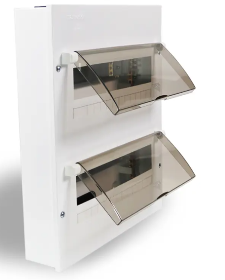 TỦ ĐIỆN ÂM TƯỜNG *Số đường : 18-26 đường *Màu  : Mặt - đế kim loại *Kích thước âm tường RxCxS (mm) : 380x320x58